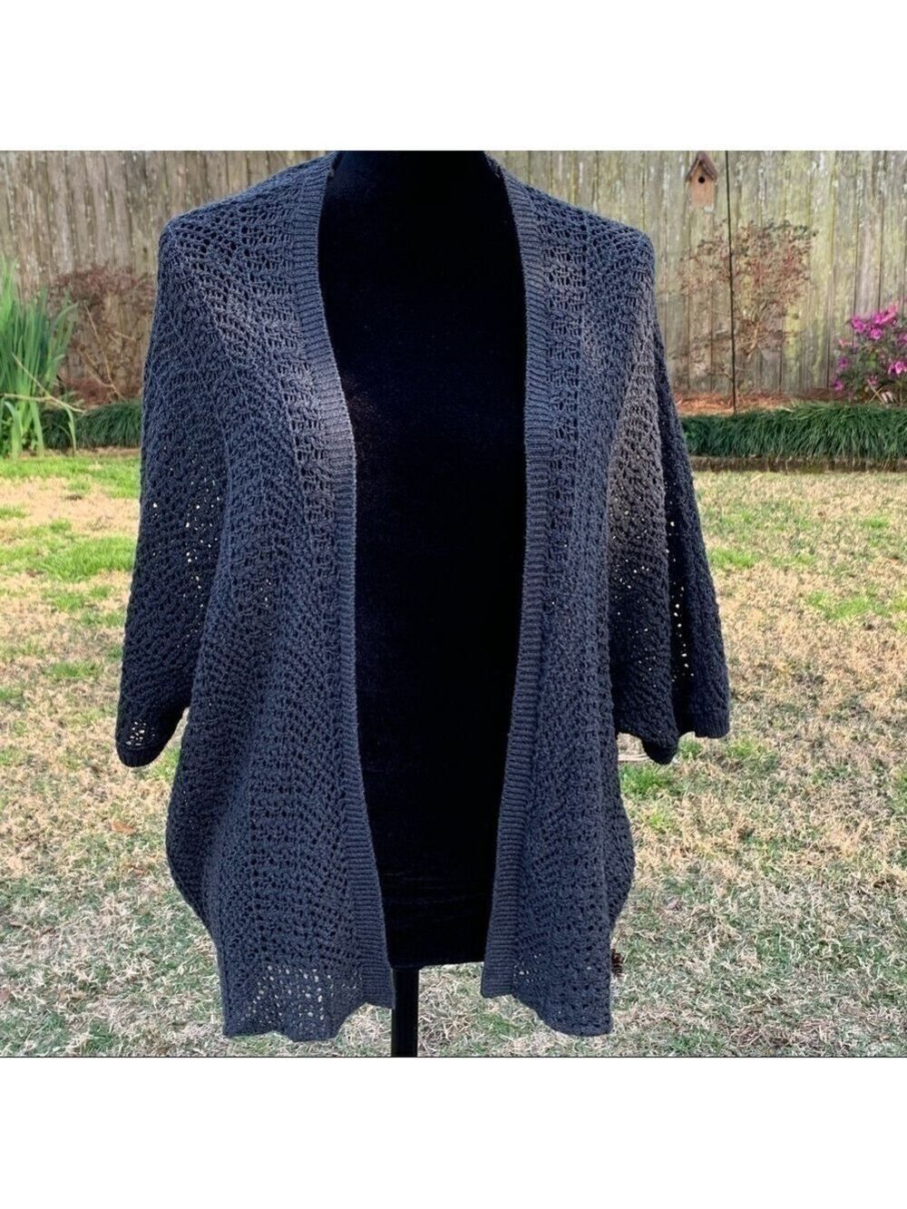 POLLY & ESTHER open front loose crochet knit cotton cardigan shrug boho neutral